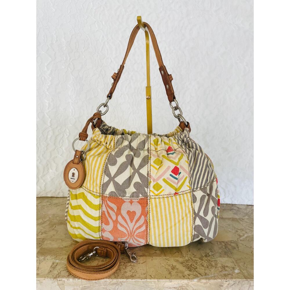 Fossil Multicolored Patchwork Fabric/Leather Sued… - image 1